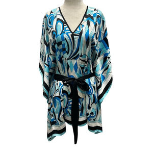 MICHAEL KORS Abstract Print V-Neck Silky Kimono Top S/M